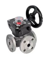 Кран шаровой DN.ru BV3232P(4pc)-FP-3WL-F-ISO-H Ду50 Ру16 полнопроходной трехходовой, нержавеющая сталь SS316, фланцевый, уплотнение - PTFE, с редуктором DN.ru HGB RQN2-320Z