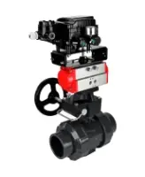 Кран шаровой DN.ru BV4242E-FP-GRM-ISO Дн50 Ру10 полнопроходной, корпус - НПВХ, шар - НПВХ, уплотнение - EPDM, с пневмоприводом PA-DA-052, ручным дублером MON1-250-T26-ISO и пневмопозиционером YT-1000RSN без обратной связи