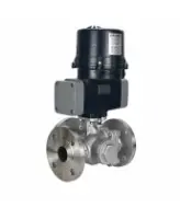 Кран шаровой DN.ru BV3232P(2pc)-FP-3WL-F-ISO-H Ду20 Ру16 HYMT, трехходовой L-тип, полнопроходной, фланцевый, корпус - нержавеющая сталь SS316, с электроприводом QTSA-N-003EM-O0-220VAC с пружинным возвратом