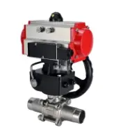 Кран шаровой DN.ru BV3232P(3pc)-FP-W-ISO-H LONG Ду80 Ру25 полнопроходной, корпус - нержавеющая сталь 316, уплотнение - PTFE, под приварку, с пневмоприводом PA-DA-083, пневмораспределителем 4M310-08 AC220V и ручным дублером MON2-450-T28-ISO