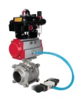 Кран шаровой DN.ru BV3232P(3pc)-FP-W-ISO-H WDVF Ду40 Ру40 полнопроходной, трехсоставной, корпус - нержавеющая сталь 316, уплотнение - PTFE, под приварку, с пневмоприводом PA-SA-105, пневмораспределителем 4V320-08 AC220V, БКВ APL-410N EX, БПВ AFC2000