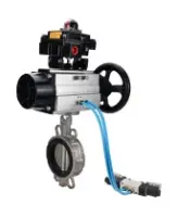 Затвор дисковый поворотный DN.ru WBV3232E-2W-Fb-H Ду150 Ру16, корпус - нержавеющая сталь 316L, диск - нержавеющая сталь 316L, уплотнение - EPDM, с пневмоприводом PA-DA-105-1 двойного действия, с пневмораспределителем 4V320-08 AC220V, с БКВ APL-410N EX
