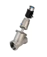 Клапан отсечной пневматический DN.ru VSP3232PV-T-1PNC 1 1/4″ Ду32 Ру16 корпус - нержавеющая сталь SS316, резьбовой, Y-образный, корпус привода - нержавеющая сталь CF8M, с электропневматическим интеллектуальным позиционером DN.ru ЭИП-1600 (ход 25-50мм)
