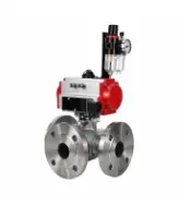 Кран шаровой DN.ru BV3232P(2pc)-FP-3WL-F-ISO-H Ду20 Ру16 HYMT, трехходовой L-тип, полнопроходной, фланцевый, корпус - нержавеющая сталь SS316, с пневмоприводом PA-DA-052, пневмораспределителем 4M310-08 24В NAMUR и БПВ AFC2000