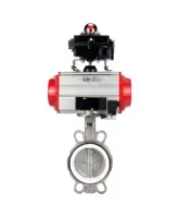 Затвор дисковый поворотный DN.ru WBV3232P-2W-Fb-H Ду100 Ру16, корпус - нержавеющая сталь 316L, диск - нержавеющая сталь 316L, уплотнение - PTFE, с пневмоприводом PA-DA-105 двойного действия, с пневмораспределителем 4V320-08 AC220V, с БКВ APL-410N EX