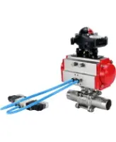 Кран шаровой DN.ru BV3232P(3pc)-FP-W-ISO-H LONG Ду80 Ру25 полнопроходной, корпус - нержавеющая сталь 316, уплотнение - PTFE, под приварку, с пневмоприводом PA-DA-083, пневмораспределителем 4V320-08 AC220V и БКВ APL-210N