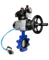 Затвор дисковый поворотный DN.ru WBV1616E-2W-Fb-H Ду125 Ру16 LUG корпус - чугун QT450, диск - чугун QT450, уплотнение - EPDM, с пневмоприводом DN.ru PA-DA-105-1, пневмораспределителем 4V320-08 AC220V, БКВ APL-410N EX и БПВ AFC2000