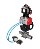 Кран шаровой DN.ru BV3232P(3pc)-FP-W-ISO-H LONG Ду80 Ру25, полнопроходной, нержавеющая сталь 316, уплотнение - PTFE, под приварку, с пневмоприводом PA-DA-083, с пневмораспределителем 4V320-08 AC220V, БКВ APL-510N Ex, ручным дублером MON2-450-T28-ISO