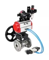 Кран шаровой DN.ru BV3232P(3pc)-FP-F-ISO-H Ду80 Ру40 фланцевый, корпус - нержавеющая сталь 316, полнопроходной, PTFE, с пневмоприводом PA-DA-083, пневмораспределителем 4V320-08 AC220V, БКВ APL-210N, ручным дублером MON2-450-T28-ISO, БПВ AFC2000