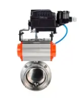 Затвор дисковый поворотный DN.ru WBV3131E-2W-T-H Ду50 Ру10 резьбовой, пищевая нержавеющая сталь 304, уплотнение – EPDM, с пневмоприводом DN.ru PA-DA-065 и позиционером DN.ru YT-1000RSN без обратной связи