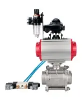 Кран шаровой DN.ru BV3232P(3pc)-FP-W-ISO-H WDVF Ду40 Ру40 полнопроходной, трехсоставной, корпус - нержавеющая сталь 316, уплотнение - PTFE, под приварку, с пневмоприводом PA-SA-105, пневмораспределителем 4V320-08 AC220V, БКВ APL-210N, БПВ AFC2000