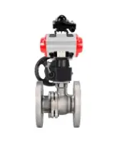 Кран шаровой DN.ru BV3232P(2pc)-FP-F-ISO-H WDVF Ду80 Ру16 полнопроходной, фланцевый, корпус - нержавеющая сталь 316, уплотнение - PTFE, с пневмоприводом PA-DA-105, пневмораспределителем 4M320-08 AC220V, БКВ APL-210N и ручным дублером MON2-450-T28-ISO