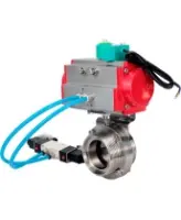 Затвор дисковый поворотный DN.ru WBV3131S-2W-T-H Ду80 Ру10, резьбовой, пищевая нержавеющая сталь 304, уплотнение - Silicon, с пневмоприводом PA-DA-052, пневмораспределителем 4M320-08 AC220V и магнитным переключателем ALS200D
