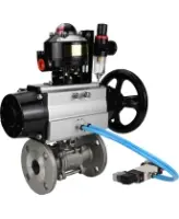 Кран шаровой DN.ru BV3131P(3pc)-FP-F-ISO-H Ду100 Ру16 полнопроходной трехсоставной, фланцевый, нержавеющая сталь 304, PTFE, 22х22, F10, WDVF, с пневмоприводом PA-DA-105-1, пневмораспределителем 4V320-08 AC220V, БКВ APL-510N EX и БПВ AFC2000