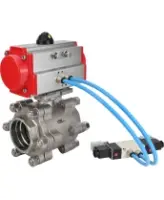 Кран шаровой DN.ru BV3232P(3pc)-FP-SW-ISO-H Ду65 Ру63 полнопроходной, корпус - нержавеющая сталь SS316, под приварку, с пневмоприводом PA-SA-130, пневмораспределителем 4V320-08 AC220V