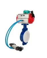 Затвор дисковый поворотный DN.ru WBV3434Pf-2W-Fb-H Ду80 Ру16 корпус - углеродистая сталь WCB, диск - углеродистая сталь WCB, футерованный PTFE, уплотнение - PTFE, с пневмоприводом DN.ru PA-SA-105, 4V320-08 AC220V и ALS200D