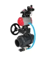 Кран шаровой DN.ru BV4242E-FP-GRM-ISO Дн50 Ру10 полнопроходной, корпус - НПВХ, шар - НПВХ, уплотнение - EPDM, с пневмоприводом PA-DA-052, пневмораспределителем 4V320-08 AC220V, ручным дублером MON1-250-T26-ISO, БКВ APL-210N и БПВ AFC2000