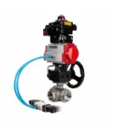 Кран шаровой DN.ru BV3232P(4pc)-SP-3WL-T-ISO-H WDVF Ду65 Ру40 стандартнопроходной, 3-ходовой L-тип, внутренняя резьба, с пневмоприводом PA-DA-105, пневмораспределителем 4V320-08 AC220V, БКВ APL-410N EX и ручным дублером MON2-450-T28-ISO