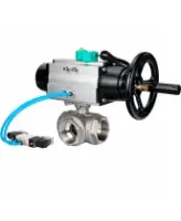 Кран шаровой DN.ru BV3232P(4pc)-SP-3WL-T-ISO-H WDVF Ду65 Ру40 стандартнопроходной, 3-ходовой L-тип, внутренняя резьба, нержавеющая сталь AISI 316, с пневмоприводом PA-DA-105-1, пневмораспределителем 4V320-08 AC220V и магнитным переключателем ALS200D