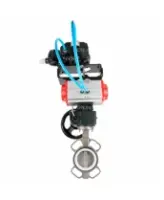 Затвор дисковый поворотный DN.ru WBV3432P-2W-Fb-H Ду80 Ру16, корпус - сталь WCB, диск - нержавеющая сталь 316L, уплотнение - PTFE, с пневмоприводом DN.ru PA-DA-083, ручным дублером MON2-450-T28-ISO, позиционером YT-1000RSN без обратной связи
