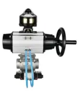 Кран шаровой DN.ru BV3232P(3pc)-FP-W-ISO-H Ду80 Ру25, полнопроходной, трехсоставной, нержавеющая сталь 316, уплотнение - PTFE, под приварку, с пневмоприводом PA-DA-105-1, пневмораспределителем 4V320-08 AC220V, БКВ APL-510N Ex