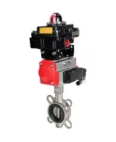 Затвор дисковый поворотный DN.ru WBV3232V-2W-Fb-H Ду100 Ру16, корпус - нержавеющая сталь 316L, диск - нержавеющая сталь 316L, уплотнение - Viton, с пневмоприводом PA-DA-083 двойного действия, пневмораспределителем 4M310-08 AC220V, БКВ APL-410N EX