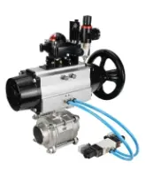 Кран шаровой DN.ru BV3232P(3pc)-FP-W-ISO-H Ду80 Ру25, полнопроходной, трехсоставной, нержавеющая сталь 316, уплотнение - PTFE, под приварку, с пневмоприводом PA-DA-105-1, пневмораспределителем 4V320-08 AC220V, БКВ APL-210N, БПВ AFC2000