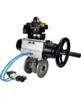 Кран шаровой DN.ru BV3232P(2pc)-FP-F-ISO-H Ду100 Ру16, полнопроходной фланцевый, нержавеющая сталь SS316, уплотнение - PTFE, с пневмоприводом PA-DA-105-1 двойного действия, с пневмораспределителем 4V320-08 AC220V, с БКВ APL-410N EX