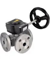 Кран шаровой DN.ru BV3232P(4pc)-FP-3WL-F-ISO-H Ду100 Ру16 полнопроходной трехходовой, нержавеющая сталь SS316, фланцевый, уплотнение - PTFE, с редуктором DN.ru HAM RQN3-540Z-T36