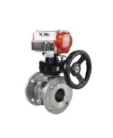 Кран шаровой DN.ru BV3232P(2pc)-FP-F-ISO-H Ду125 Ру16, 24х24, фланцевый, полнопроходной, нержавеющая сталь SS316, уплотнение - PTFE, с пневмоприводом PA-DA-140, ручным дублером MON4-1200-T54-ISO и пневмораспределителем 4M310-08 AC220V