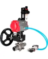 Кран шаровой DN.ru BV3232P(3pc)-FP-W-ISO-H LONG Ду80 Ру25 полнопроходной, корпус - нержавеющая сталь 316, уплотнение - PTFE, под приварку, с пневмоприводом PA-DA-083, пневмораспределителем 4V320-08 AC220V, редуктором MON2-450-T28-ISO и БПВ AFC2000