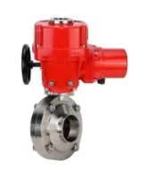 Затвор дисковый поворотный DN.ru WBV3131S-2W-W-H Ду80 Ру10 под приварку, корпус - пищевая нержавеющая сталь 304, уплотнение - Silicon, с электроприводом QT-EX-005M-O2-220VAC-У1 с моментной муфтой и штурвалом
