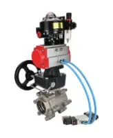 Кран шаровой DN.ru BV3232P(3pc)-FP-SW-ISO-H Ду80 Ру63 полнопроходной, корпус - нержавеющая сталь SS316, под приварку, с пневмоприводом PA-DA-105, пневмораспределителем 4V320-08 AC220V, БКВ APL-510N EX, ручным дублером MON2-450-T28-ISO, БПВ AFC2000
