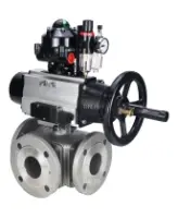Кран шаровой DN.ru BV3232P(4pc)-FP-3WL-F Ду100 Ру16 полнопроходной трехходовой, фланцевый, корпус - нержавеющая сталь SS316, с пневмоприводом DN.ru PA-DA-105-1, пневмораспределителем 4M310-08 AC220V, БКВ APL-510N EX и БПВ AFC2000
