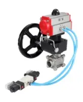 Кран шаровой DN.ru BV3232P(3pc)-FP-W-ISO-H Ду50 Ру40 полнопроходной под приварку, корпус - нержав.сталь 316, уплотнение - PTFE, с пн.приводом PA-DA-083, пн.распределителем 4V320-08 AC220V и ручным дублером MON2-450-T28-ISO
