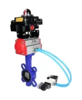 Затвор дисковый поворотный DN.ru WBV1631E-2W-Fb-ISO-H Ду100 Ру25 межфланцевый, корпус - чугун QT450, диск - нержавеющая сталь 304, уплотнение - EPDM, с пневмоприводом DN.ru PA-DA-083, пневмораспределителем 4V320-08 AC220V и БКВ APL-410N EX
