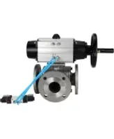 Кран шаровой DN.ru BV3232P(4pc)-FP-3WL-F Ду100 Ру16 полнопроходной трехходовой, фланцевый, корпус - нержавеющая сталь SS316, с пневмоприводом DN.ru PA-DA-105-1 двойного действия и пневмораспределителем 4V320-08 AC220V