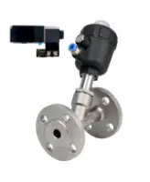 Клапан отсечной пневматический DN.ru VSP3241P-F-1PNC Ду100 Ру25, корпус - нержавеющая сталь CF8M (AISI 316), корпус привода - пластик, с пневмораспределителем DN.ru 3VM210-08-NC AC220V