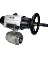 Кран шаровой DN.ru BV3232P(2pc)-FP-T-ISO-H Ду100 Ру40 полнопроходной двухходовой, нержавеющая сталь SS316, внутренняя резьба, уплотнение - PTFE, с пневмоприводом PA-DA-105-1 двойного действия, с пневмораспределителем 4M310-08 AC220V