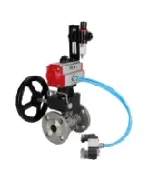 Кран шаровой DN.ru BV3131P(3pc)-FP-F-ISO-H Ду100 Ру16 полнопроходной трехсоставной, фланцевый, нержав.сталь 304, PTFE, 22х22, F10, WDVF, с пн/приводом DN.ru PA-DA-105, пн/распределителем 4V320-08 AC220V, ручным дублером MON3-700-T38-ISO и БПВ AFC2000