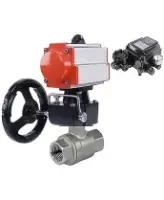 Кран шаровой DN.ru BV3232P(2pc)-FP-T-ISO-H Ду80 Ру40 полнопроходной, внутренняя резьба, нержавеющая сталь 316, уплотнение - PTFE, с пн.приводом PA-DA-083, ручным дублером MON2-450-T28-ISO, электропневматическим позиционером YT-1000RSN без обратной связи