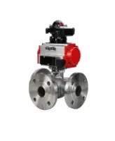 Кран шаровой DN.ru BV3232P(2pc)-FP-3WL-F-ISO-H Ду20 Ру16 HYMT, трехходовой L-тип, полнопроходной, фланцевый, корпус - нержавеющая сталь SS316, с пневмоприводом PA-DA-052, пневмораспределителем 4M310-08 24В NAMUR и БКВ APL-210N