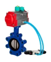 Затвор дисковый поворотный DN.ru WBV1631N-2W-Fb-H Ду150 Ру16 LUG, корпус - чугун QT450, диск - нержавеющая сталь 304, уплотнение - NBR, с пневмоприводом PA-DA-105, пневмораспределителем 4M320-08 AC220V и магнитным переключателем ALS200D