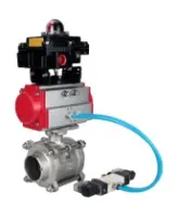 Кран шаровой DN.ru BV3232P(3pc)-FP-W-ISO-H WDVF Ду40 Ру40 полнопроходной, трехсоставной, корпус - нержавеющая сталь 316, уплотнение - PTFE, под приварку, с пневмоприводом PA-SA-105, пневмораспределителем 4V320-08 AC220V, БКВ APL-410N EX