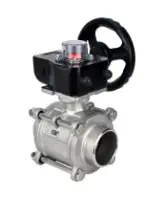 Кран шаровой DN.ru BV3232P(3pc)-FP-W-ISO-H Ду40 Ру40 полнопроходной двухходовой, нержавеющая сталь SS316, под приварку, уплотнение - PTFE, с ISO фланцем и редуктором DN.ru HGB RQN1-180Z с индикатором положения