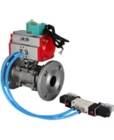 Кран шаровой DN.ru BV3131P(3pc)-FP-F-ISO-H Ду100 Ру16 полнопроходной трехсоставной, фланцевый, нержавеющая сталь 304, PTFE, 22х22, F10, WDVF, с пневмоприводом PA-DA-105, пневмораспределителем 4V320-08 AC220V и магнитным переключателем ALS200D