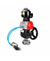 Кран шаровой DN.ru BV3232P(4pc)-SP-3WT-T-ISO-H WDVF Ду25 Ру63 стандартнопроходной, 3-ходовой Т-тип, внутренняя резьба, с пневмоприводом PA-DA-065, пневмораспределителем 4V320-08 AC220V, БКВ APL-510N EX и ручным дублером MON1-250-T26-ISO