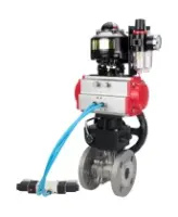 Кран шаровой DN.ru BV3232P(2pc)-FP-F-ISO-H Ду80 Ру16 фланцевый, полнопроходной, 2-составной, нерж.сталь SS316, уплотнение PTFE, с пн.приводом PA-DA-083, пн.распределителем 4V320-08 AC220V, редуктором MON2-450-T28-ISO, БПВ AFC2000, БКВ APL-510N-EX
