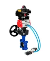 Затвор дисковый поворотный DN.ru WBV1631N-2W-Fb-H Ду150 Ру16 LUG корпус - чугун QT450, диск - нержавеющая сталь 304, уплотнение - NBR, с пневмоприводом DN.ru PA-DA-105, пневмораспределителем 4V320-08 AC220V, БКВ APL-410N EX и редуктором MON3-700-T38-ISO