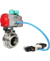 Затвор дисковый поворотный DN.ru WBV3131S-2W-T-H Ду80 Ру10 резьбовой, корпус - пищевая нержавеющая сталь 304, уплотнение - Silicon, с пневмоприводом PA-SA-083, пневмораспределителем 4V320-08 AC220V и магнитным переключателем ALS200D